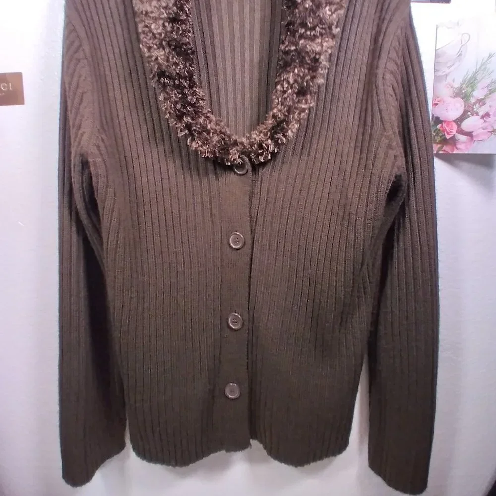 Allison Brittney Chevron Open Front Cardigan sz XL - Picture 3 of 12